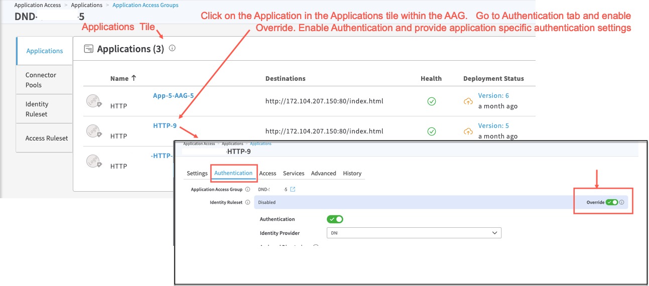 override identity ruleset for specific app