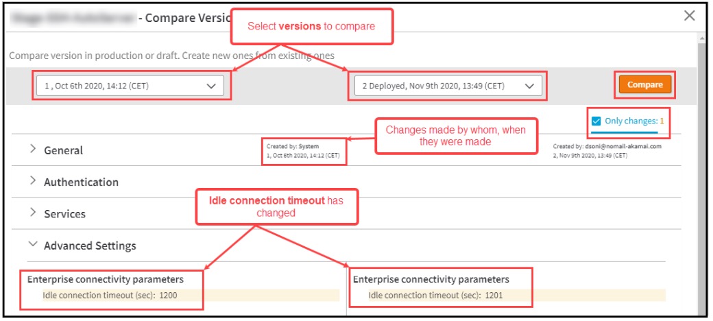 App version compare versions details