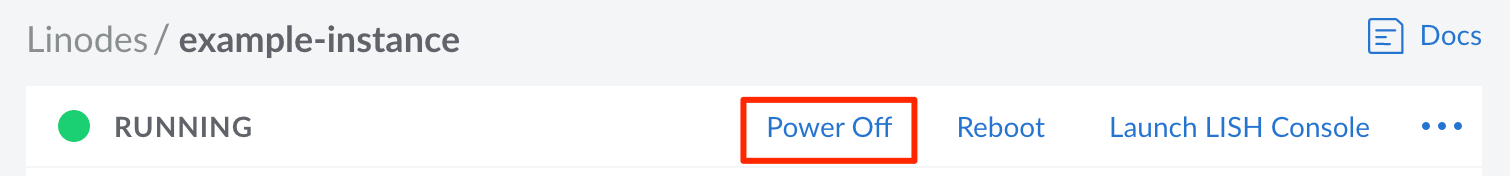 Screenshot of a <<CLOUD_VM>> Details page with the Power Off button highlighted