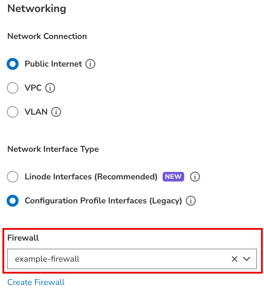 A screenshot showing the Firewall section.