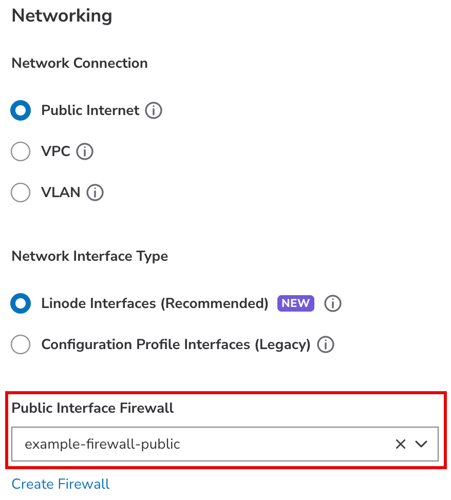 A screenshot showing the Firewall section.