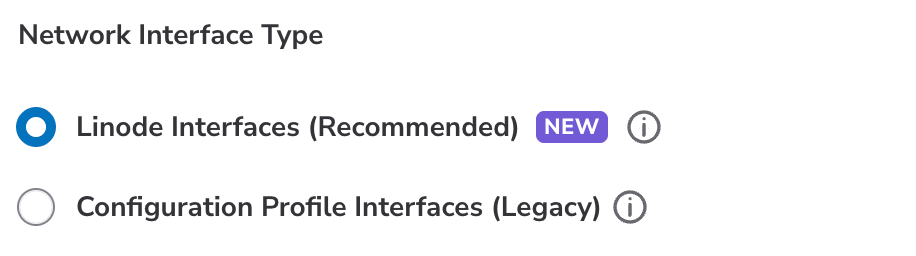 A screenshot showing the Network Interface Type options