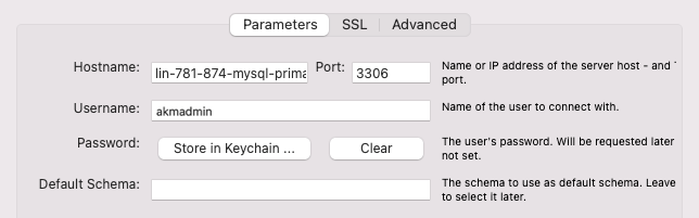 The Parameters tab in MySQL Workbench