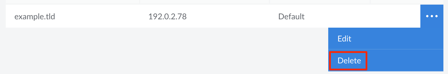 Screenshot of a DNS Record entry with the Delete button highlighted