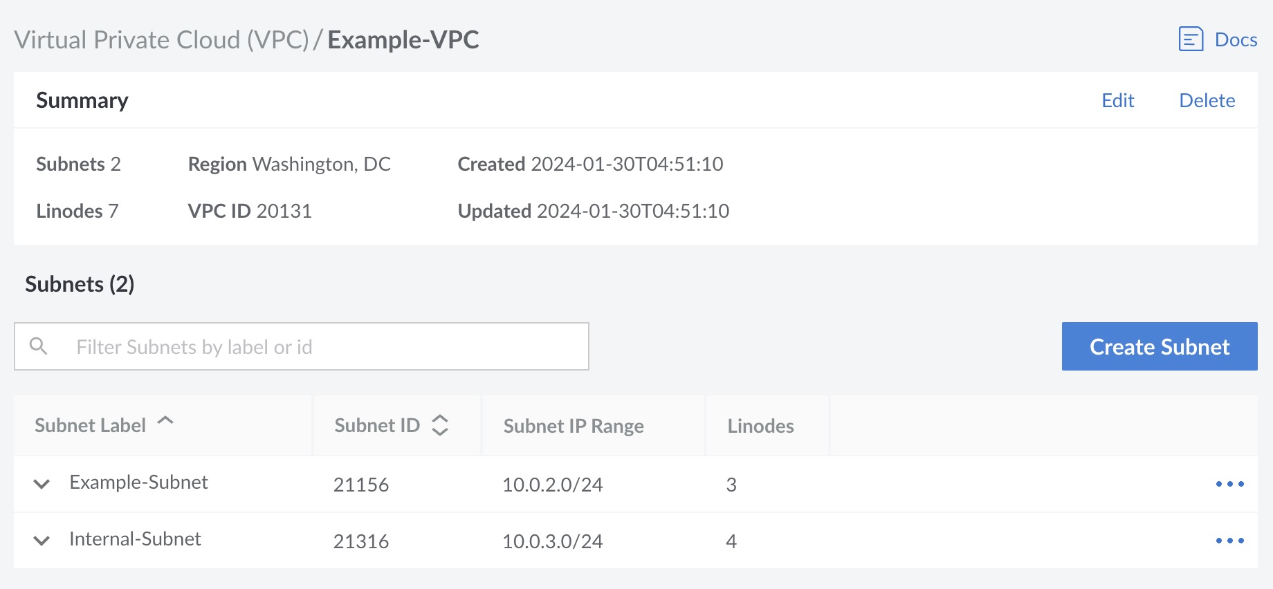 Screenshot of the VPC summary in <<CLOUD_PORTAL>>