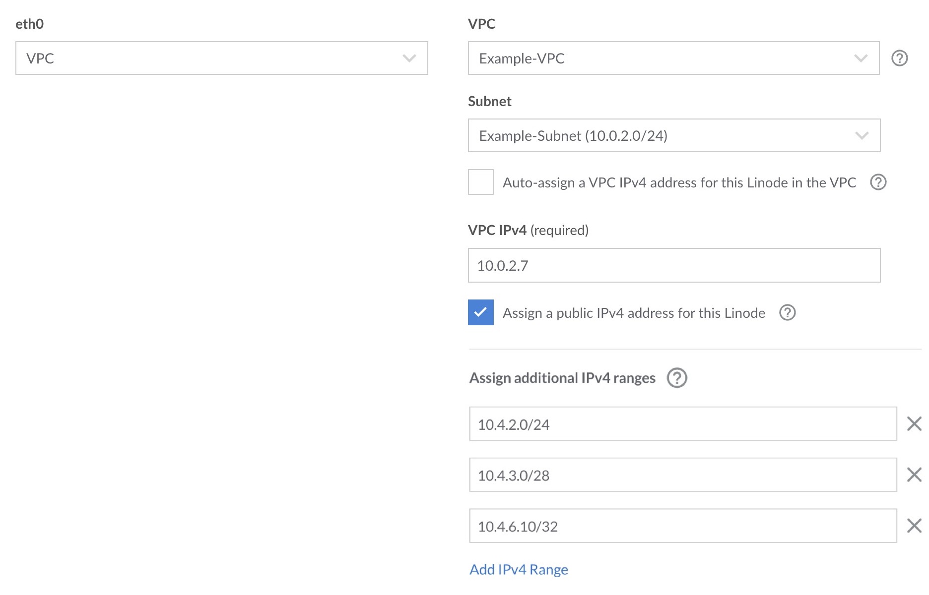 Screenshot of a VPC network interface in the Configuration Profile of a <<CLOUD_VM>>