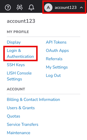 Click your username and select Login & Authentication