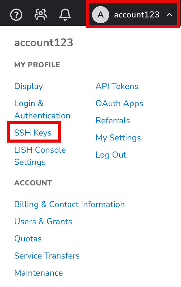 Screenshot of the My Profile dropdown menu