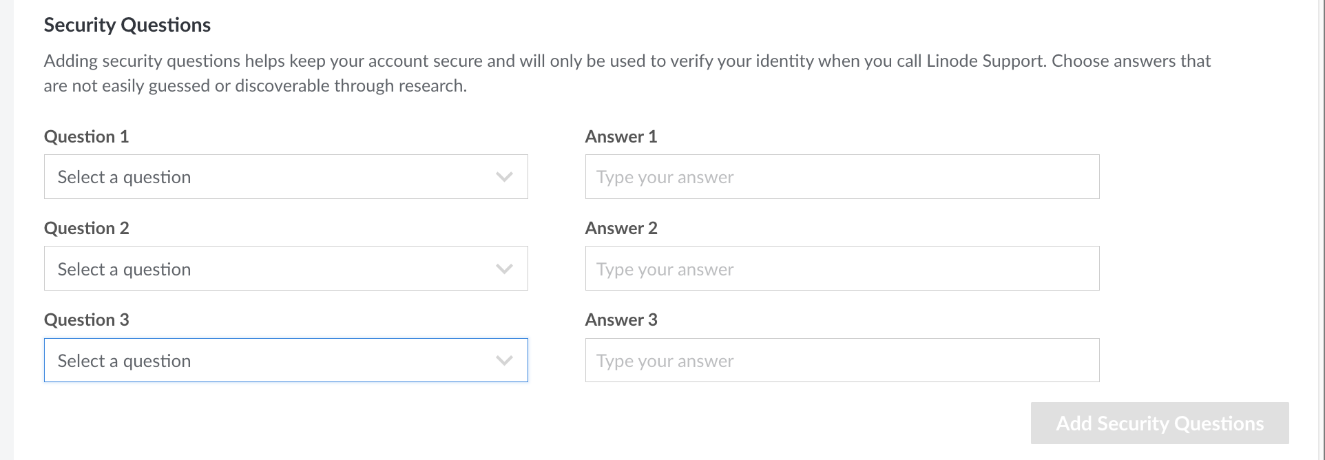 Screenshot of the Security Questions in <<CLOUD_PORTAL>>