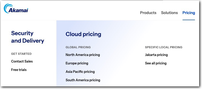 Selecting Pricing lets you pick your specific region.