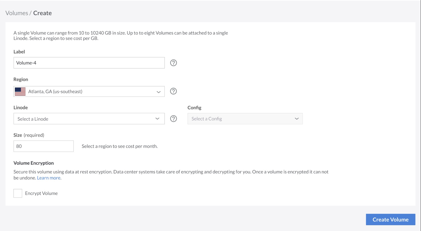 Volume Creation Form