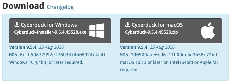 The Download section on Cyberduck's Downloads page.
