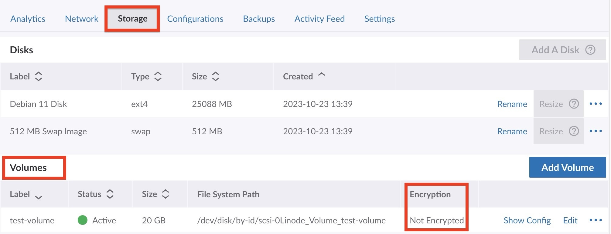 Attached Volume Encryption Status